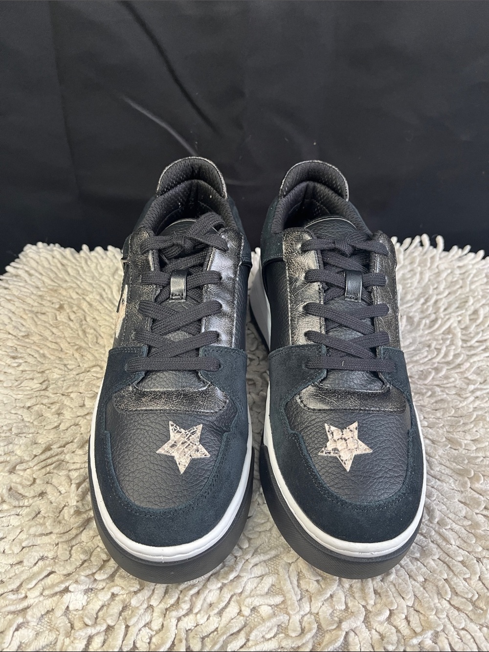 Michael Kors Black Sneakers with Metallic Silver Star Accents